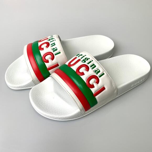 NIB Gucci “Original Gucci” Leather Rubber Pool Slide Sandal Size 40 - Picture 1 of 14